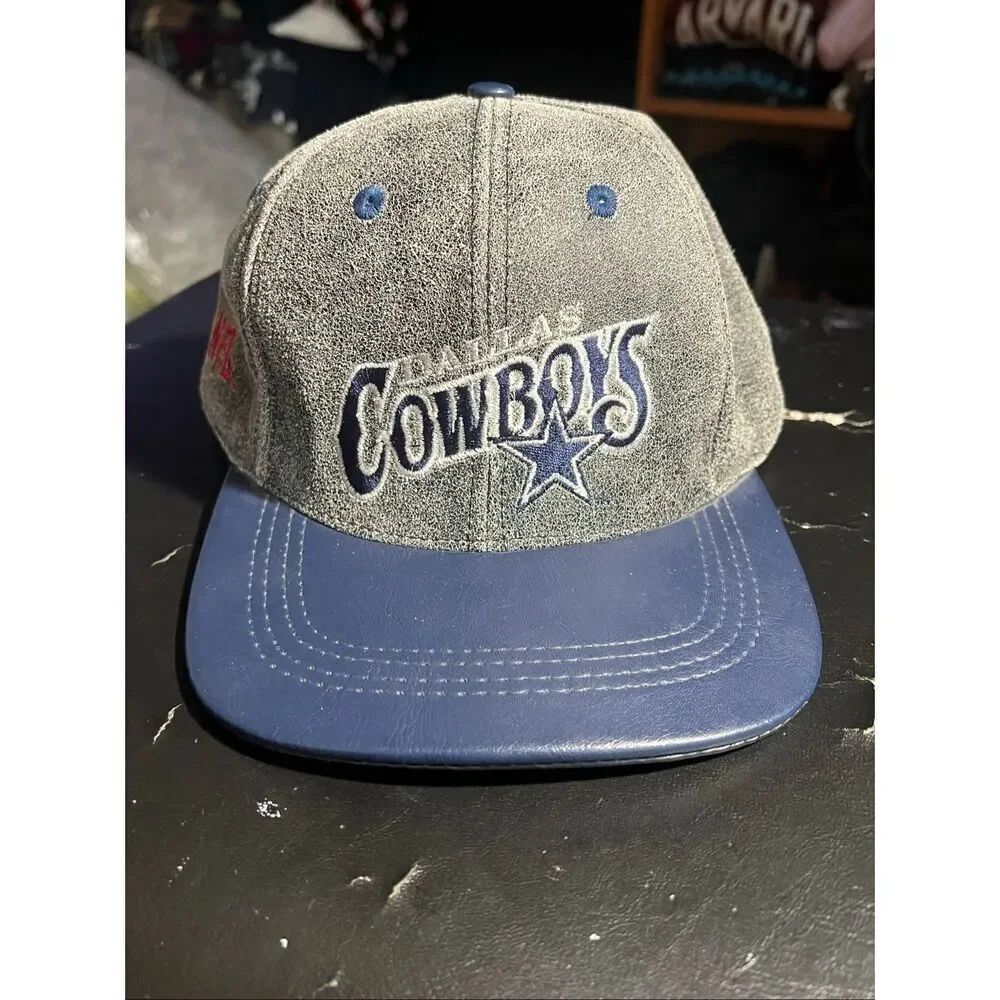 Vintage 90s NFL Dallas Cowboys Leather Snapback Hat